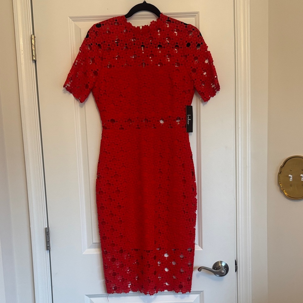 Lulu's Vibrant Red Lace Midi Dress
